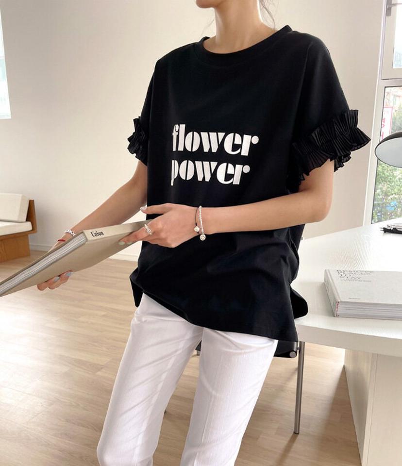 ANAIS(アナイス)フラワースリーブレースTシャツ【8/4up_ka】韓国 韓国ファッション レディース トップス Tシャツ 半袖 レース袖 ラウンドネック プリントTシャツレディース ファッション【7】※メール便不可