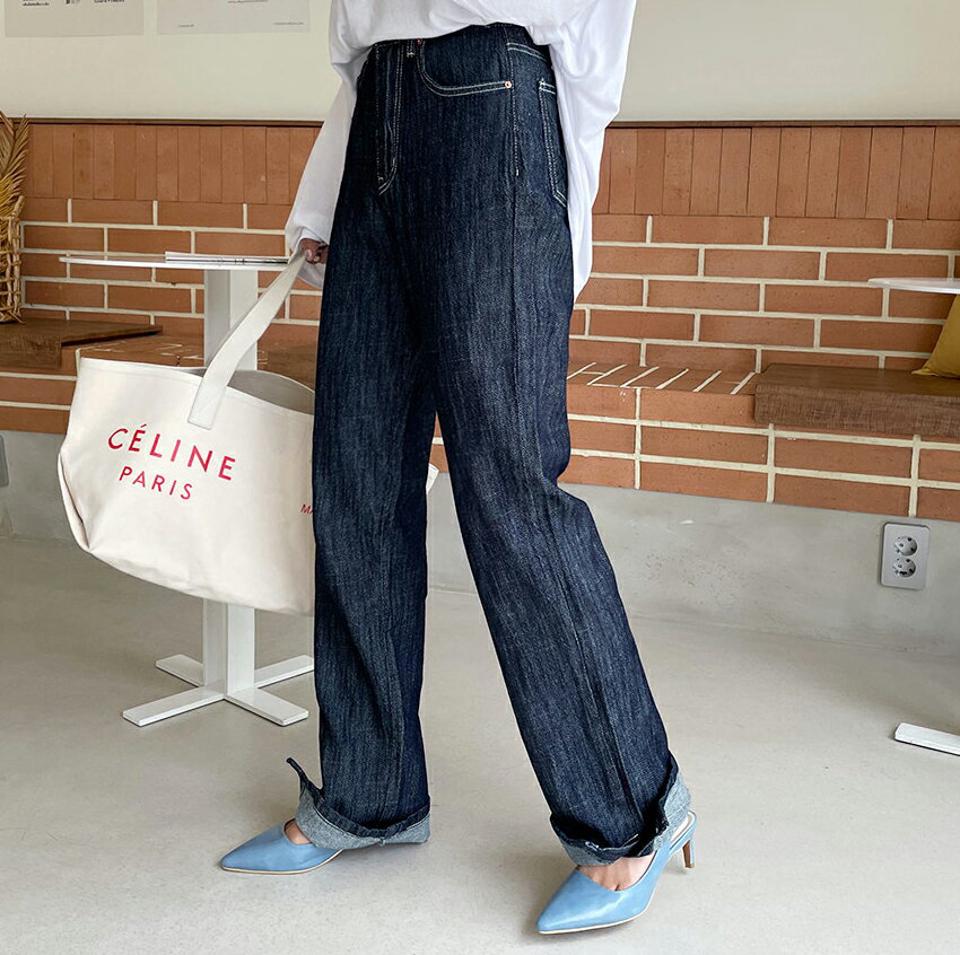 スリットワイドデニムパンツ・全2色・t62574 レディース 【pt】韓国 ファッション ボトムス ロング ロングパンツ ハイウエスト ワイド デニムパンツ デニム ステッチ セミハイウエスト デイリー ルーズ ゆったり 体型カーバー 細身 足長 着痩せ 夏 春