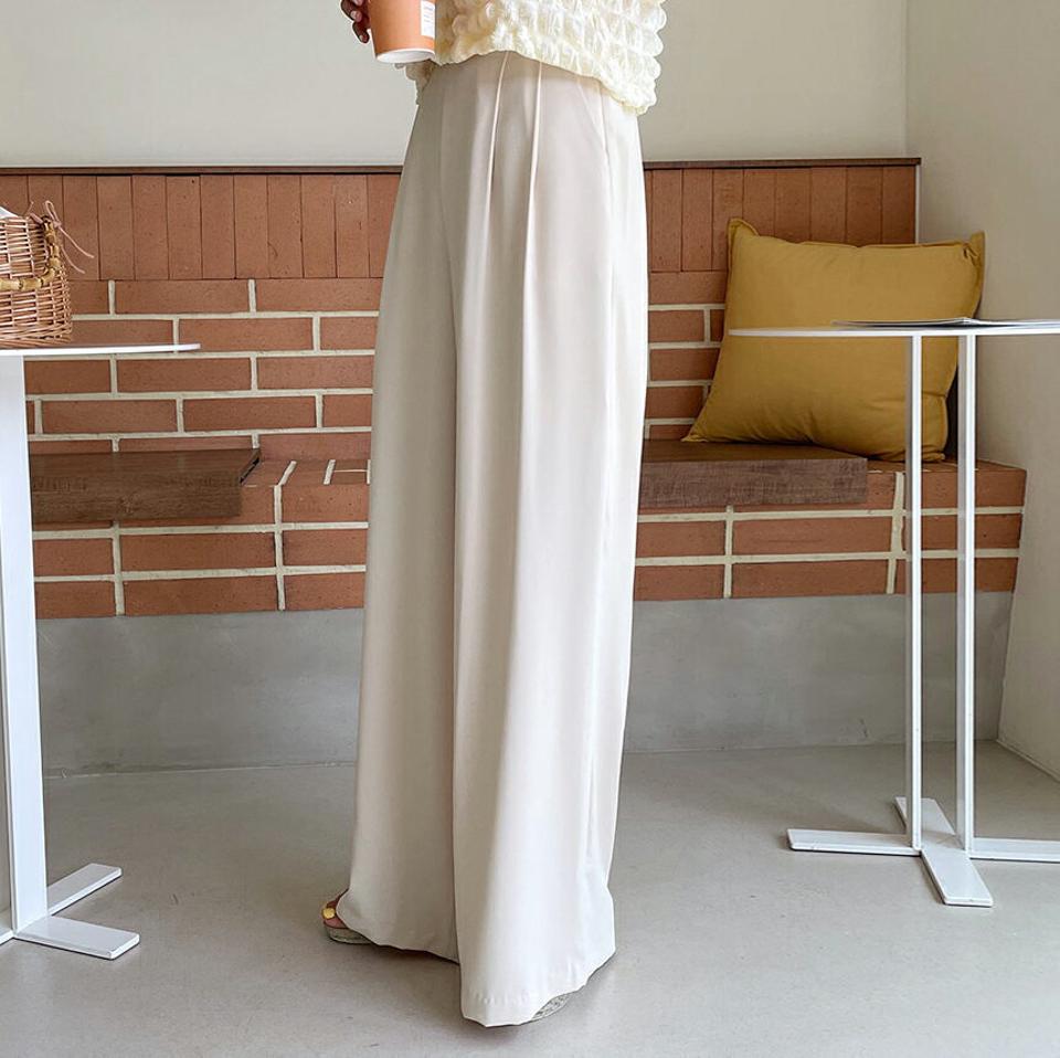 即日配送【只今30%OFF】タックワイドパンツ・全3色・b62559 レディース 【pt】韓国ファッション ボトムス ロング ロングパンツ ハイウエスト ツータック ボリューム ワイド ゴム デイリー ルーズ ゆったり 体型カーバー 細身 足長 着痩せ 夏 春