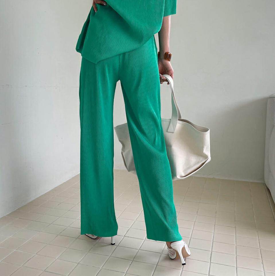 プリーツパンツ・全3色・t62556 レディース 【pt】韓国 ファッション ボトムス ロング ロングパンツ プリーツ ワイド ストレート ルーズ 体型カーバー 細身 着痩せ ゆったり オフィスカジュアル 夏 春