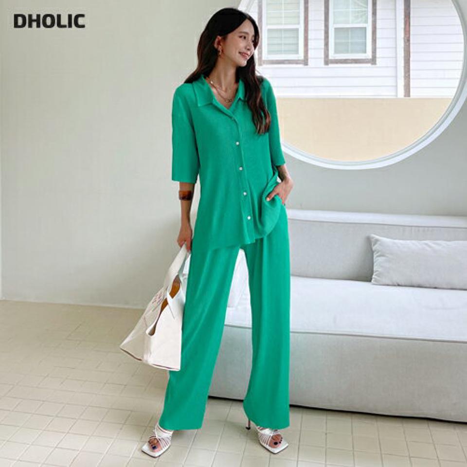 プリーツボタンシャツ&パンツSET・全3色・t62573 レディース 【pt】韓国 ファッション ボトムス ロング ロングパンツ プリーツ セット セットアップ シャツ ワイド ストレート ルーズ 体型カーバー 細身 着痩せ ゆったり 夏 春