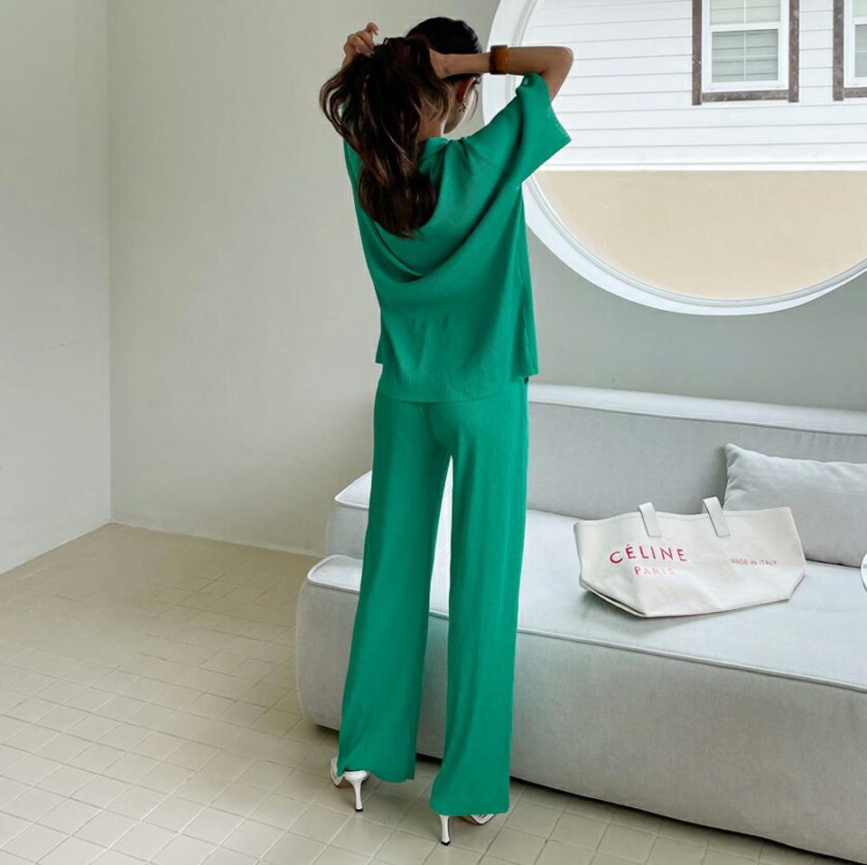 プリーツボタンシャツ&パンツSET・全3色・t62573 レディース 【pt】韓国 ファッション ボトムス ロング ロングパンツ プリーツ セット セットアップ シャツ ワイド ストレート ルーズ 体型カーバー 細身 着痩せ ゆったり 夏 春