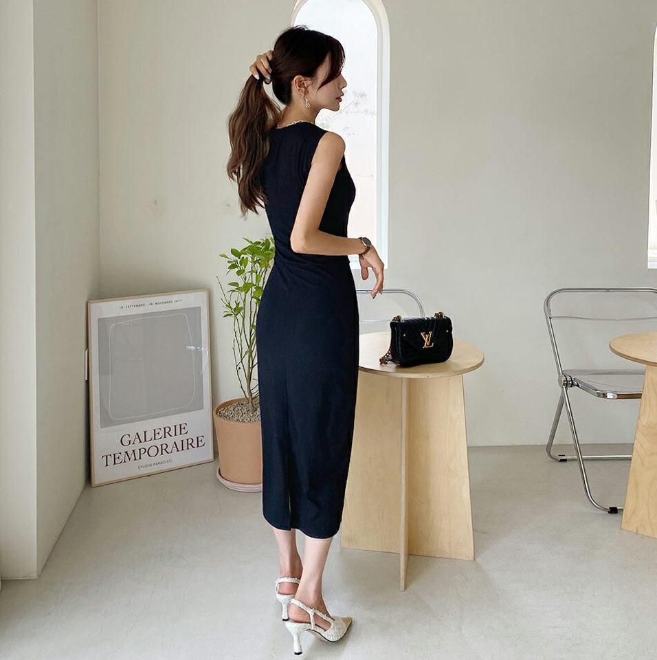 カシュクールノースリワンピース・全3色・b62548 レディース 【ops】韓国 ファッション ワンピース ロング ロングワンピース Vネック カシュクール レーヨン Hライン 着痩せ 華奢見 ノースリーブ スリーブレス フレンチスリーブ カジュアル 夏 春