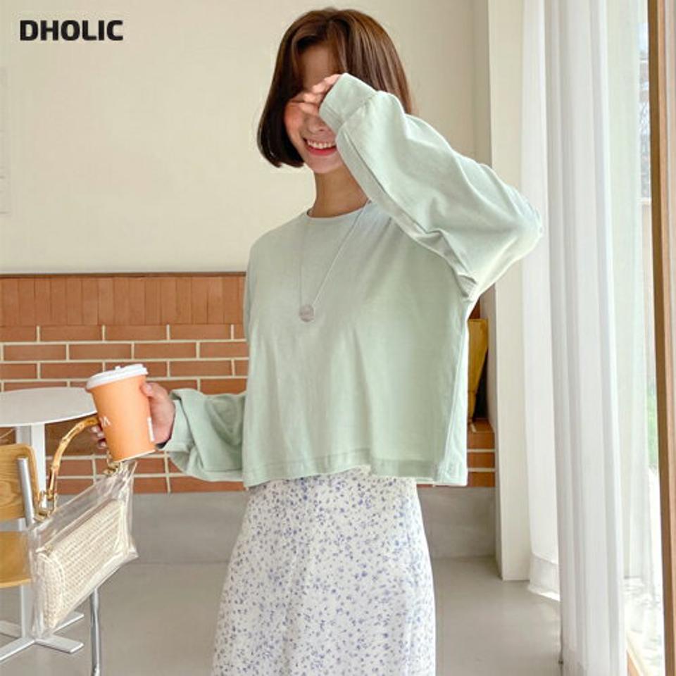 クロップドTシャツ・全5色・b62537 レディース 【tops】韓国 ファッション トップス Tシャツ 長袖 カジュアル 秋 ラウンドネック ベーシック コットン クロップド丈 シンプル ルーズ ゆったり デイリー 春