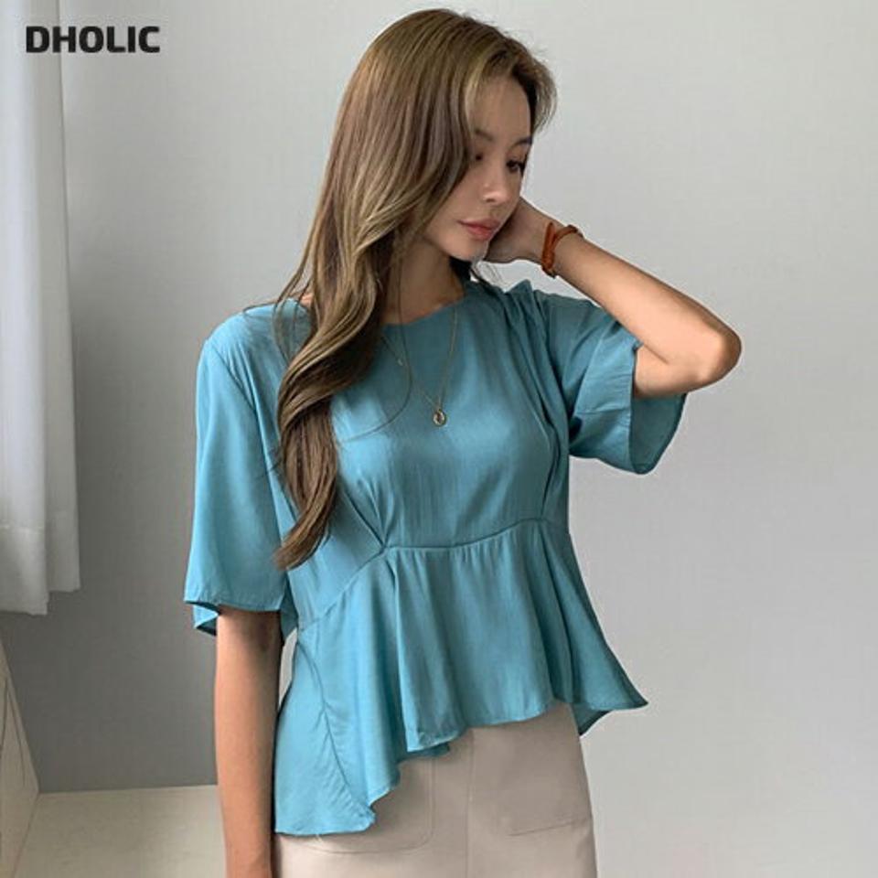 バックリボンブラウス・全4色・t69615 レディース 【bl】トップス ブラウス 半袖 ハーフスリーブ バックリボン バックシャン りぼん 単色 無地 可愛い かわいい アンバランス タック 春 夏 韓国 ファッション ハイホリHIHOLLI