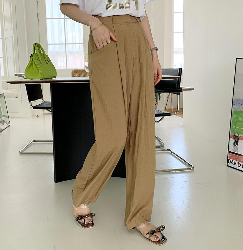 ワイドストレートパンツ・全4色・t69572 レディース 【pt】パンツ ズボン ロングパンツ ストレート ワイド 単色 無地 シンプル カジュアル ラフ 春 夏 韓国 ファッション ハイホリHIHOLLI