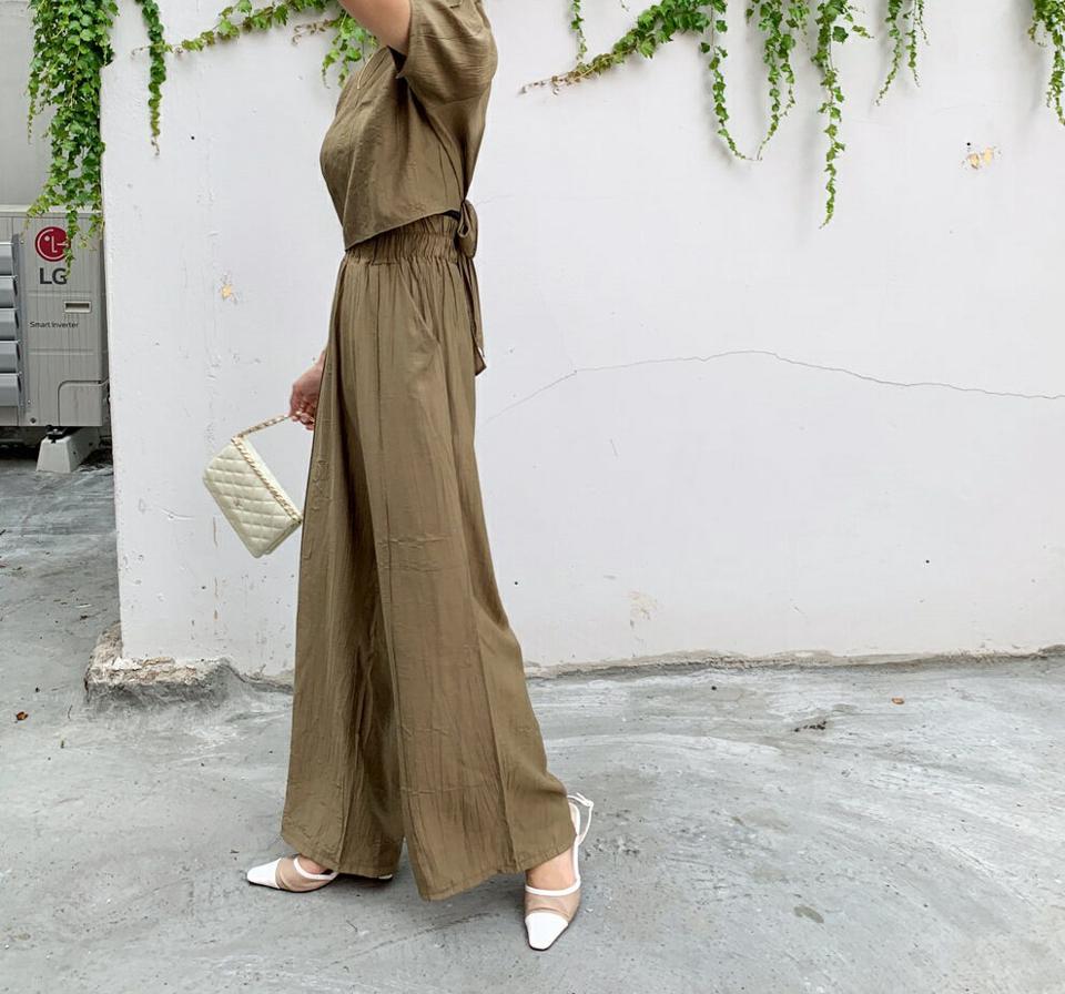 リンクル2WAYリボンカーディガン&スラックスSET・全3色・t64538 レディース 【pt】韓国 ファッション ボトムス ロング ロングパンツ ストレート 楽ちん ワイド カーディガン パンツ セット セットアップ リボン ルーズ 体型カーバー 細身 足長 夏 春