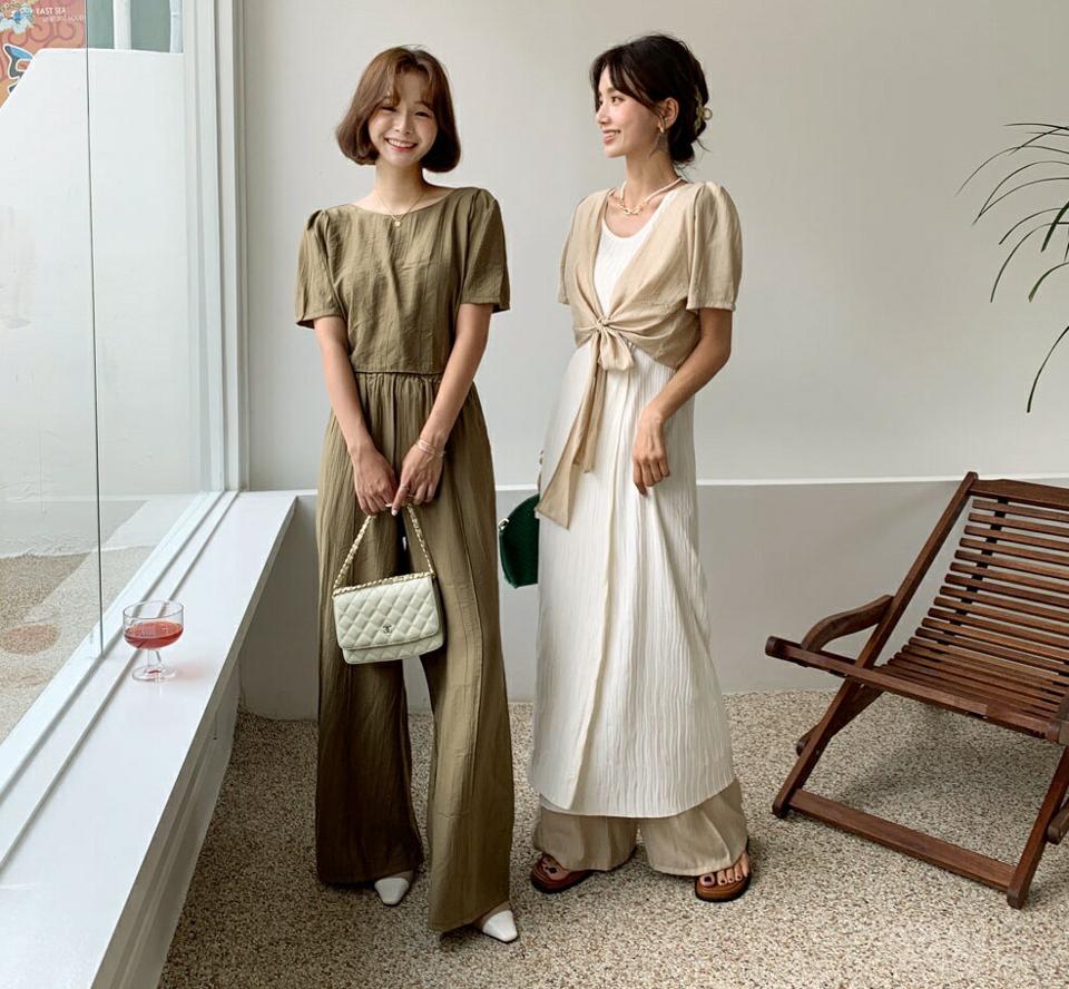 リンクル2WAYリボンカーディガン&スラックスSET・全3色・t64538 レディース 【pt】韓国 ファッション ボトムス ロング ロングパンツ ストレート 楽ちん ワイド カーディガン パンツ セット セットアップ リボン ルーズ 体型カーバー 細身 足長 夏 春