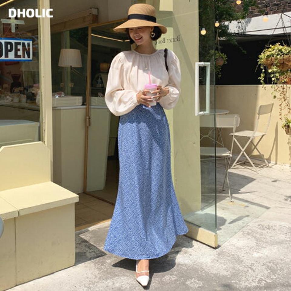 小花柄マーメイドスカート・全2色・t64541 レディース 【sk】韓国 ファッション ボトムス スカート ロング ロングスカート Aライン 花柄 フラワー パターン マーメイド フェミニン 小花柄 ゴム 細身 足長 体型カバー 秋 夏 春