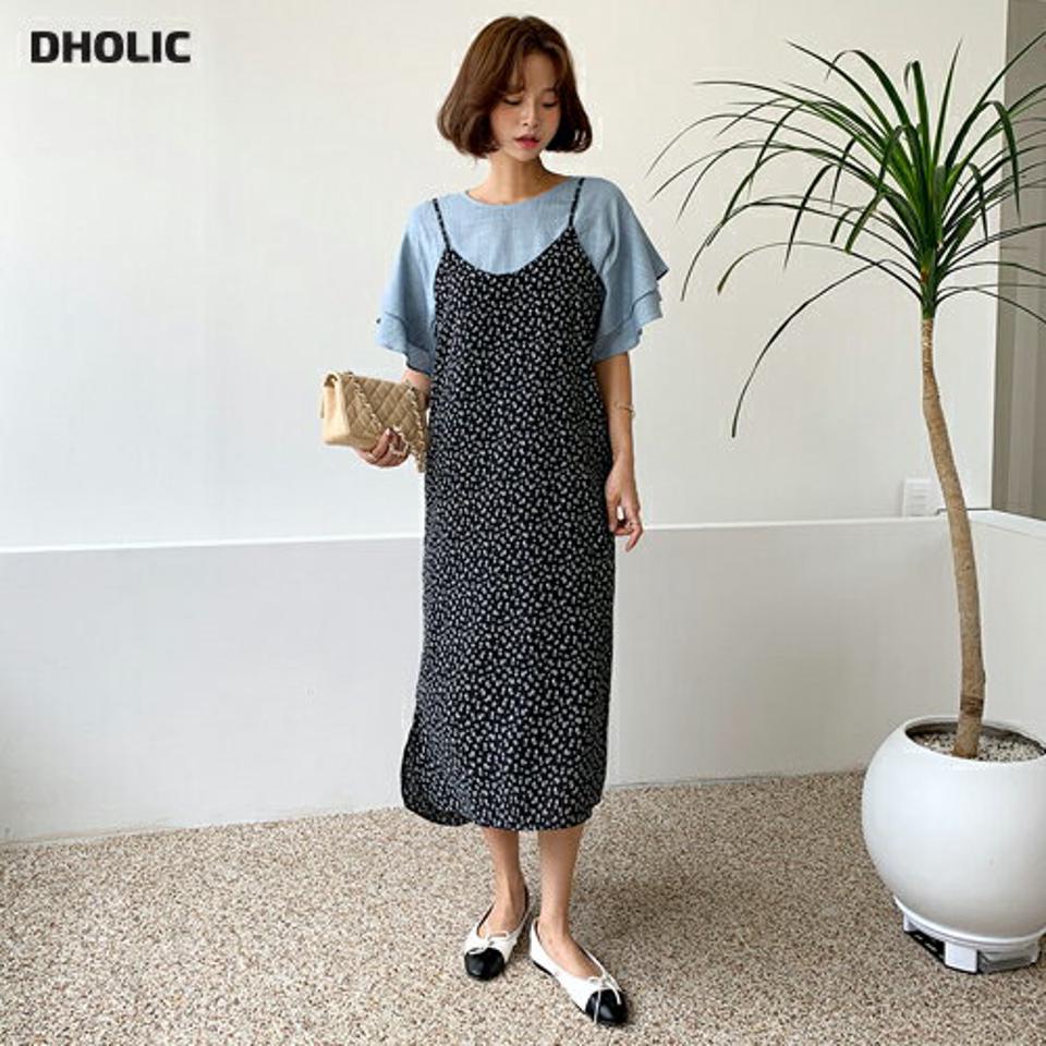 花柄スリーブレスワンピース・全3色・t64526 レディース 【ops】韓国 ファッション ワンピース ロング ロングワンピース 花柄 フラワー パターン 小花柄 Hライン スリーブレス キャミワンピース キャミソール 着痩せ 華奢見 カジュアル 体型カバー 夏 春