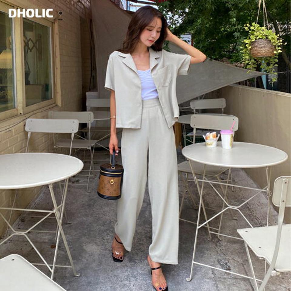 パフシャツ&ワイドスラックスSET・全3色・t64549 レディース 【pt】韓国ファッション ボトムス ロング ロングパンツ ストレート スラックス セット セットアップ シャツ スリム 体型カバー 細身 足長 着痩せ オフィスカジュアル オフィス 夏 春