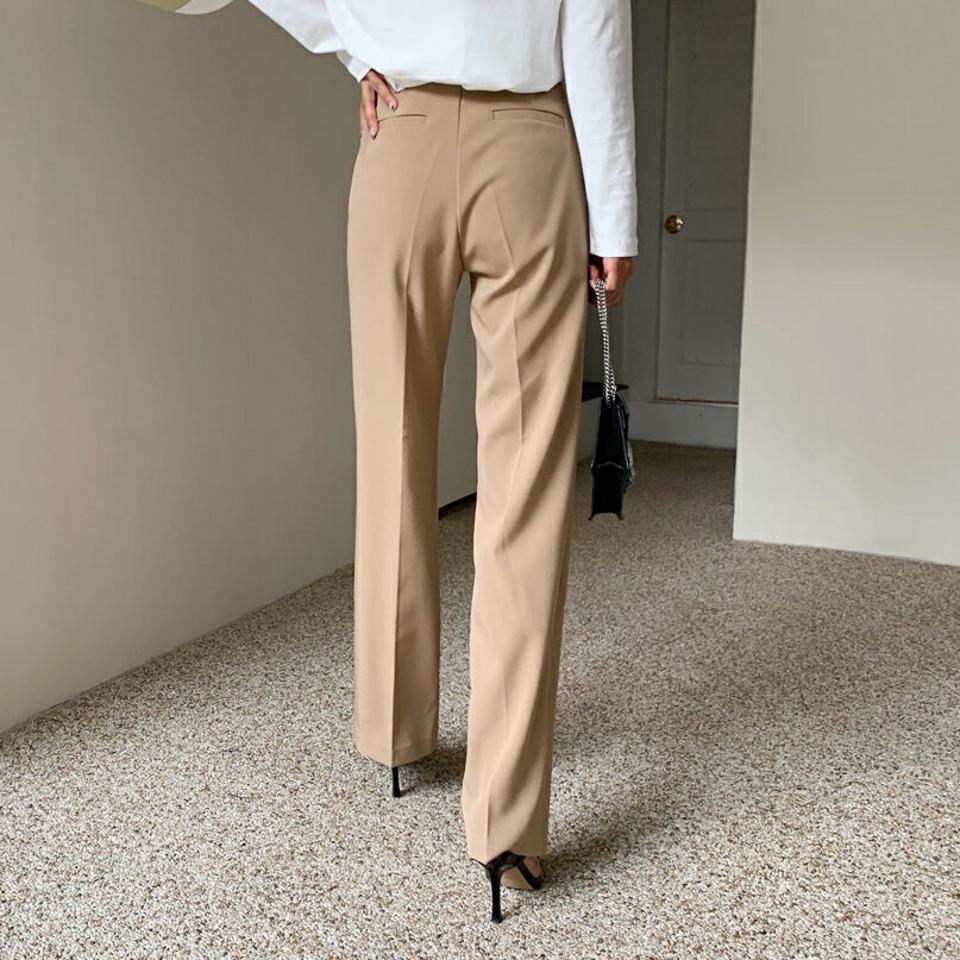 ストレートスラックスパンツ・全3色・b64546 レディース 【pt】韓国 ファッション ボトムス ロング ロングパンツ ストレート スラックス ゴム フィット スリム タイト 体型カーバー 細身 足長 着痩せ オフィスカジュアル オフィス 夏 春