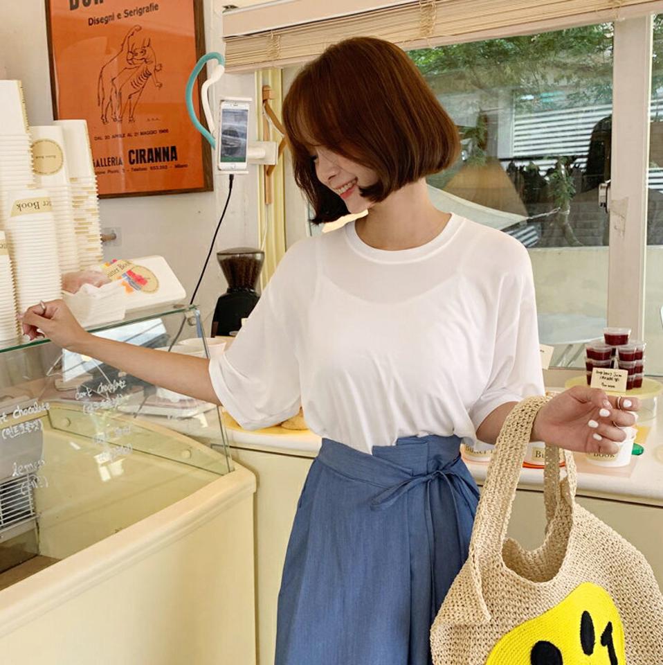 ラウンドルーズTシャツ・全5色・n64517 レディース 【tops】韓国 ファッション トップス Tシャツ 半袖 ベーシック やわらかい 無地 ルーズ ゆったり 体型カーバー デイリー カジュアル オーバーサイズ 夏 春