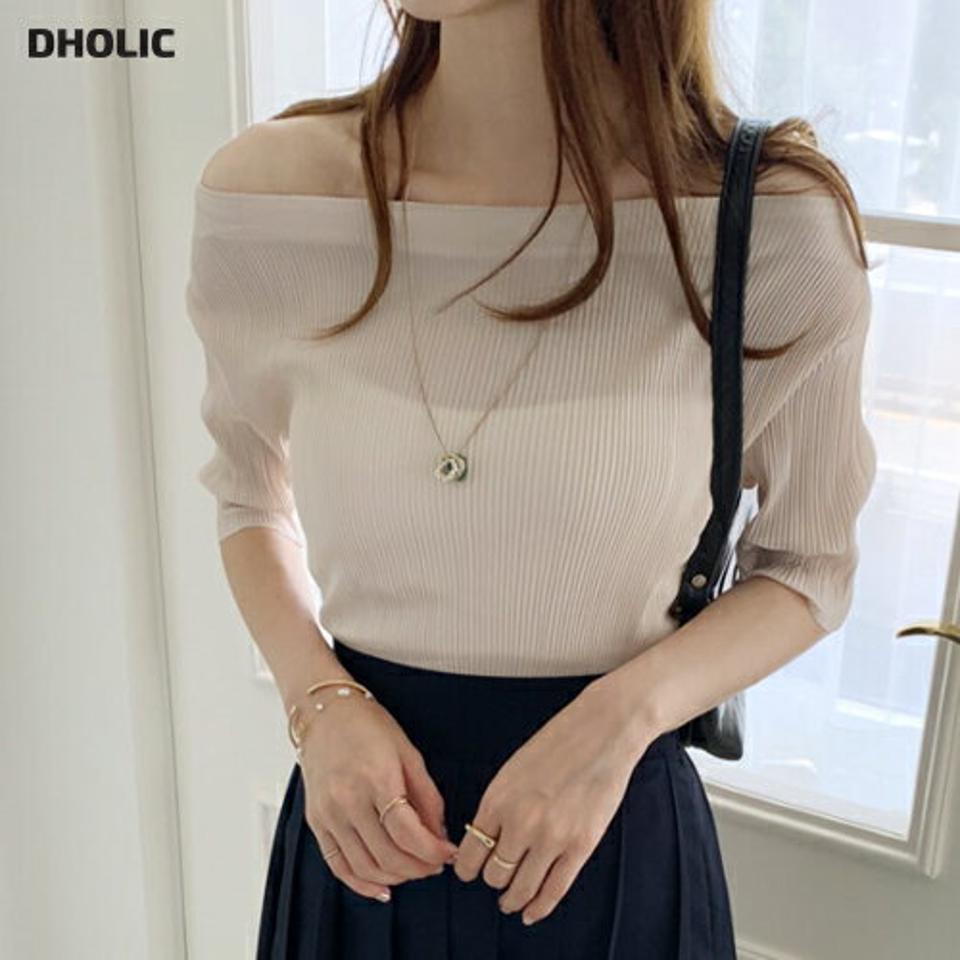 リブオフショルTシャツ・全3色・t69570 レディース 【tops】トップス Tシャツ リブ オフショルダー 肩だし シンプル カジュアル 大人 半端丈 ハーフスリーブ 半袖 春 夏 韓国 ファッション ハイホリHIHOLLI