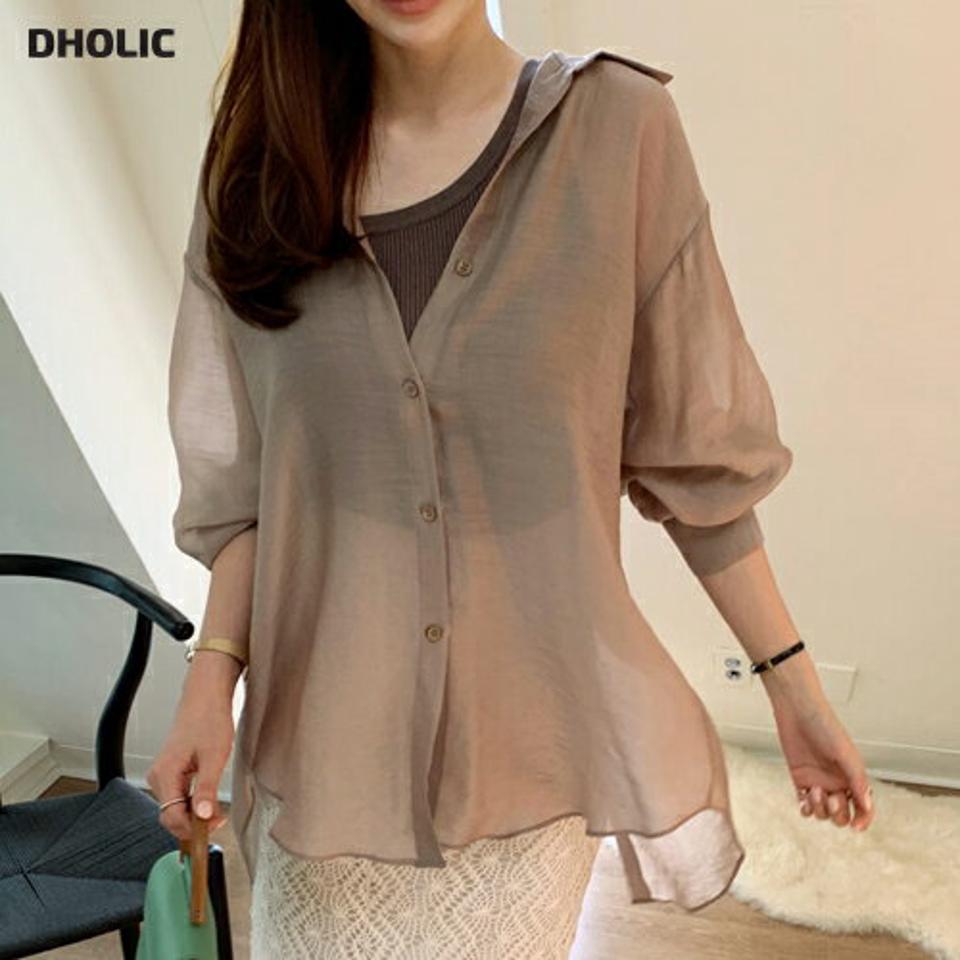 バックスリットリボンシャツブラウス・全5色・t69595 レディース 【bl】トップス ブラウス シャツブラウス りぼん バックスリット バックシャン 長袖 単色 無地 シンプル 透け感 シアー シースルー 春 夏 秋 韓国 ファッション ハイホリHIHOLLI