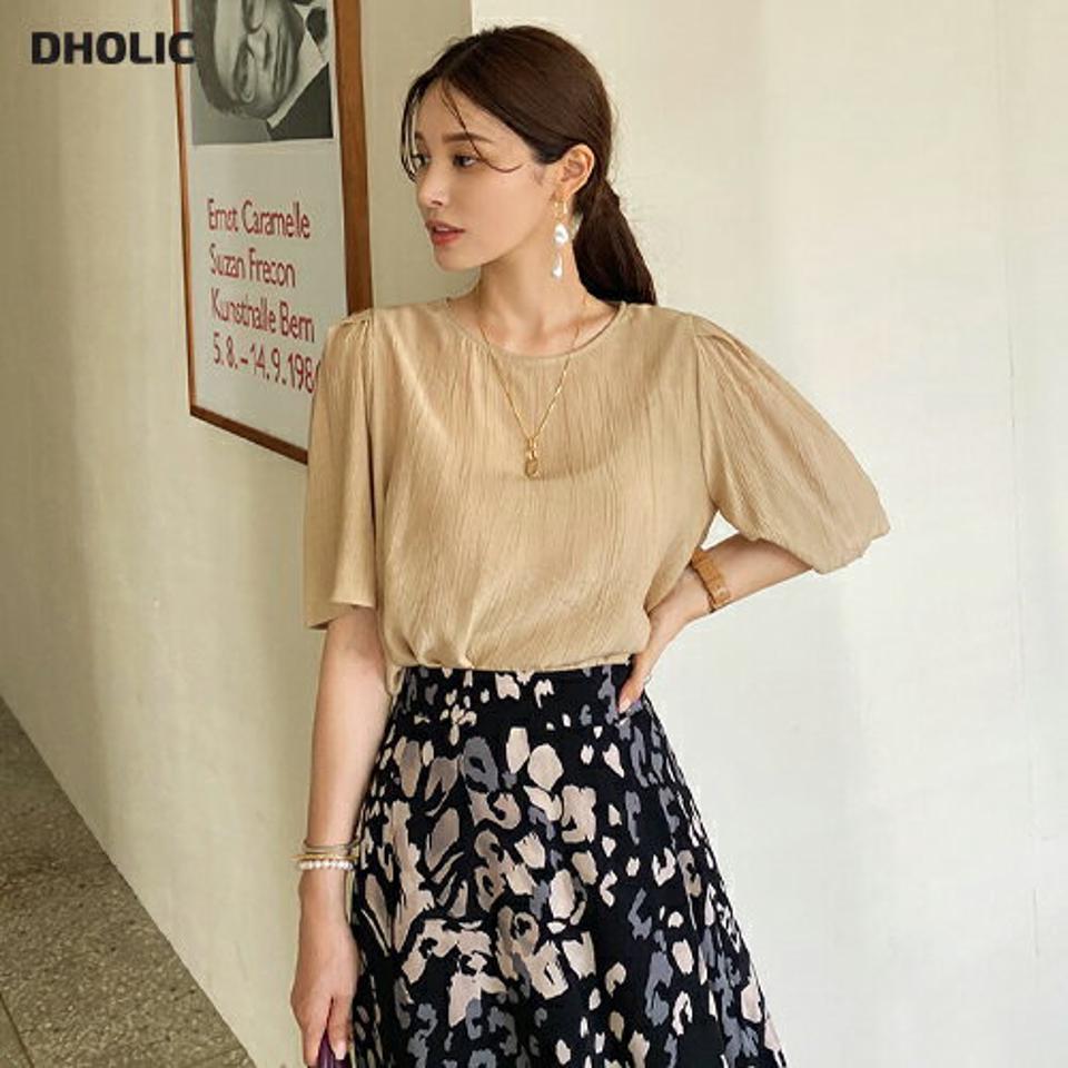 パフリンクルブラウス・全4色・t00218 レディース 【bl】トップス ブラウス 半袖 ハーフスリーブ リンクル パフ袖 パフスリーブ 単色 上品 シンプル フェミニン 春 夏 韓国 ファッション ハイホリHIHOLLI