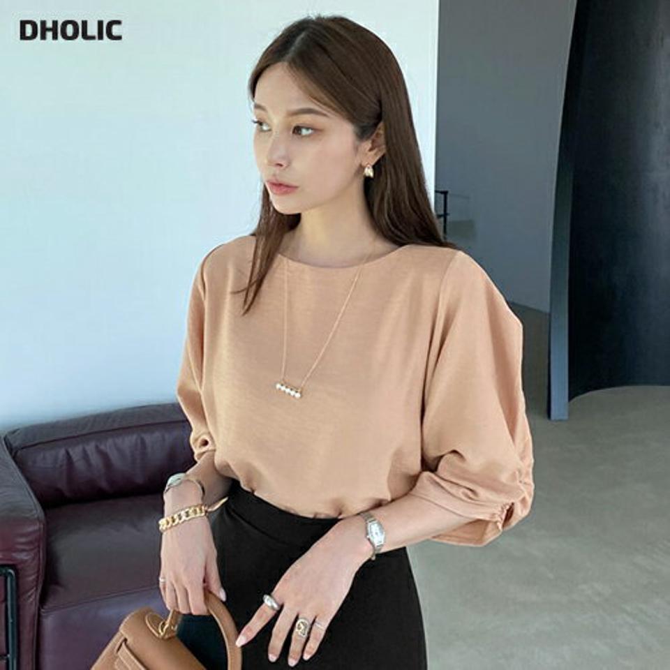 ギャザースリーブブラウス・全4色・t00217 レディース 【bl】トップス ブラウス 七分丈 七分袖 7分丈 7分袖 ギャザー 単色 無地 シンプル 大人 春 秋 韓国 ファッション ハイホリHIHOLLI