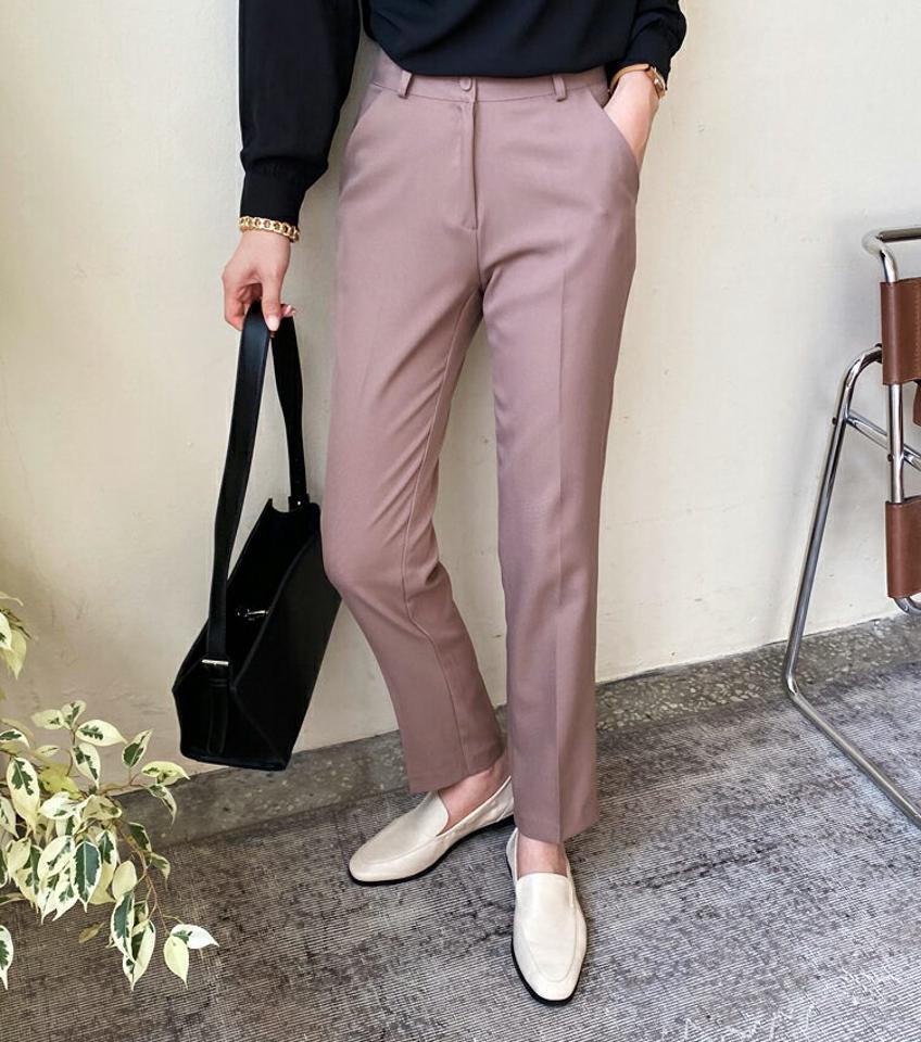 即日配送 ストレートスラックス・全4色・t00204 レディース 【pt】スラックス パンツ ズボン ロングパンツ ストレート 大人 単色 無地 シンプル ベーシック オフィスカジュアル ベルトループ カジュアル 春 夏 韓国ファッション ハイホリHIHOLLI