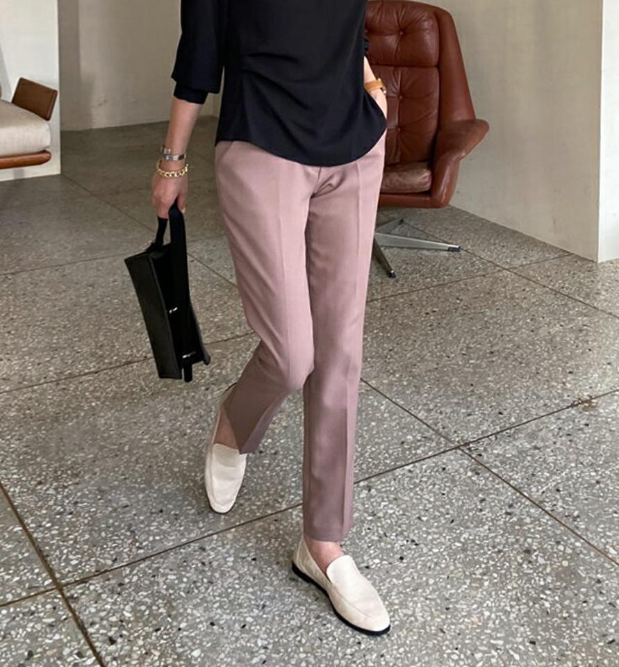 即日配送 ストレートスラックス・全4色・t00204 レディース 【pt】スラックス パンツ ズボン ロングパンツ ストレート 大人 単色 無地 シンプル ベーシック オフィスカジュアル ベルトループ カジュアル 春 夏 韓国ファッション ハイホリHIHOLLI