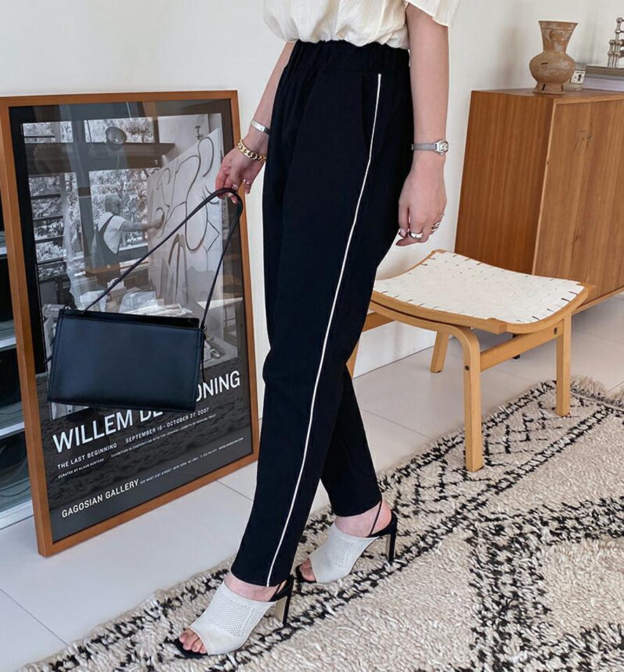 サイドパイピングウエストゴムパンツ・全3色・b00203 レディース 【pt】パンツ ズボン ロングパンツ ウエストゴム パイピング サイドライン 大人 カジュアル ラフ 春 夏 韓国 ファッション ハイホリHIHOLLI