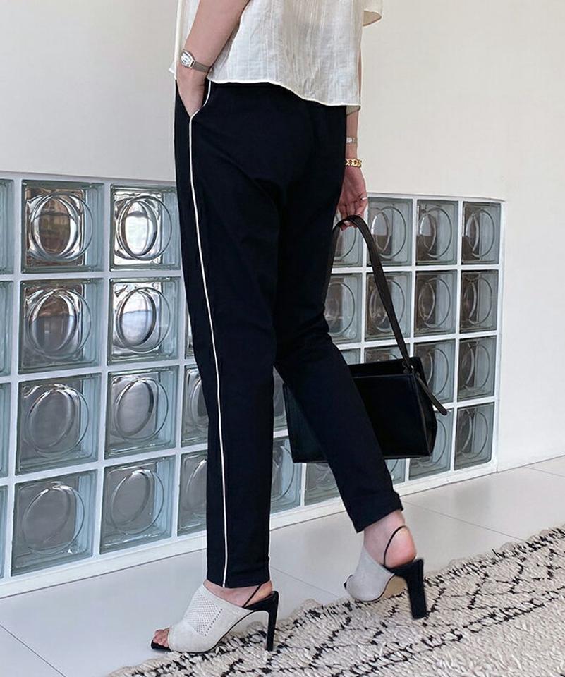 サイドパイピングウエストゴムパンツ・全3色・b00203 レディース 【pt】パンツ ズボン ロングパンツ ウエストゴム パイピング サイドライン 大人 カジュアル ラフ 春 夏 韓国 ファッション ハイホリHIHOLLI