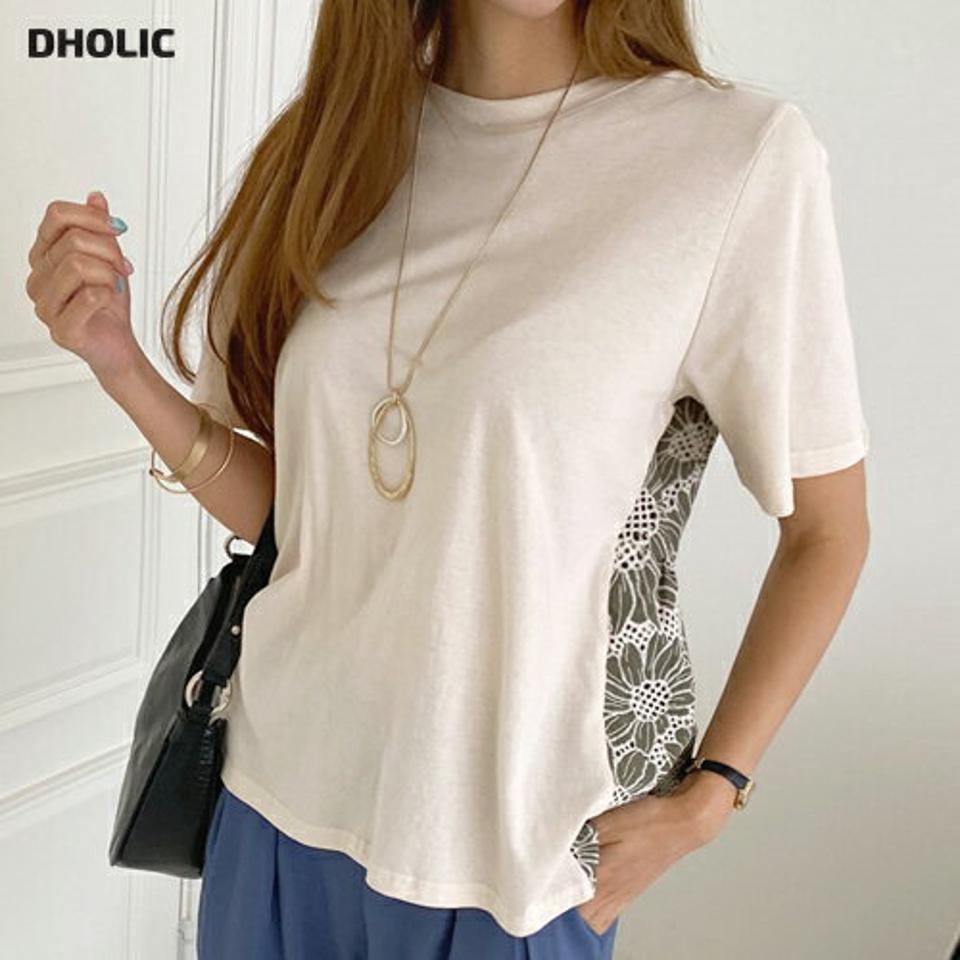 バックレースTシャツ・全3色・t69554 レディース 【tops】トップス Tシャツ 半袖 ハーフスリーブ バックシャン レース 大人 可愛い かわいい フェミニン 春 夏 韓国 ファッション ハイホリHIHOLLI