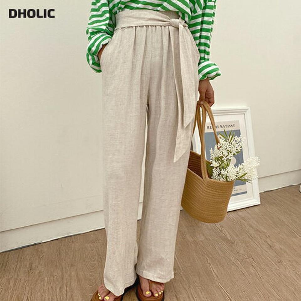 リネン混リボンワイドパンツ・全3色・t62546 レディース 【pt】韓国 ファッション ボトムス ロング ロングパンツ 着痩せ リネン ワイドパンツ 大人 美脚 ワイド 体型カーバー 細身 足長 ルーズ ゆったり リボン 夏 春