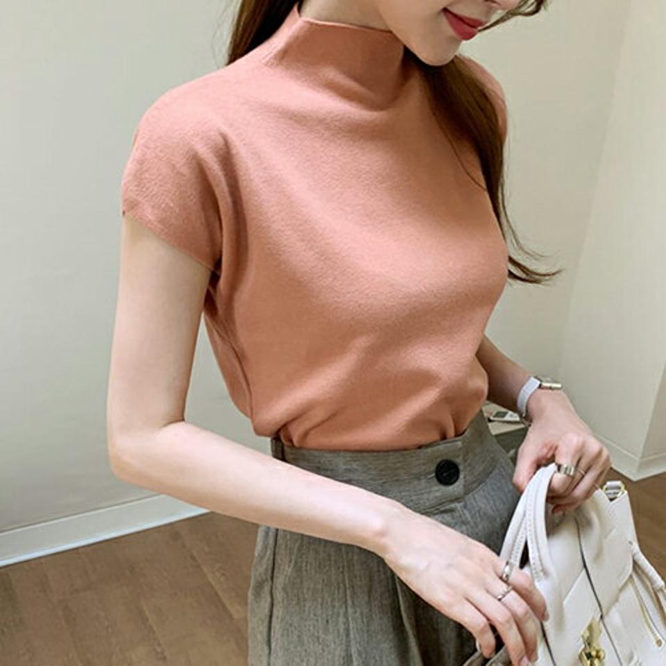 ハーフネックフレンチスリーブニット・全5色・b69589 レディース 【tops】トップス ニット ニットトップス フレンチスリーブ ショートスリーブ 半袖 ハーフネック 単色 無地 シンプル ベーシック 大人 春 夏 韓国 ファッション ハイホリHIHOLLI
