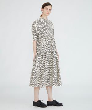ジオメトリックタフタティアードワンピース