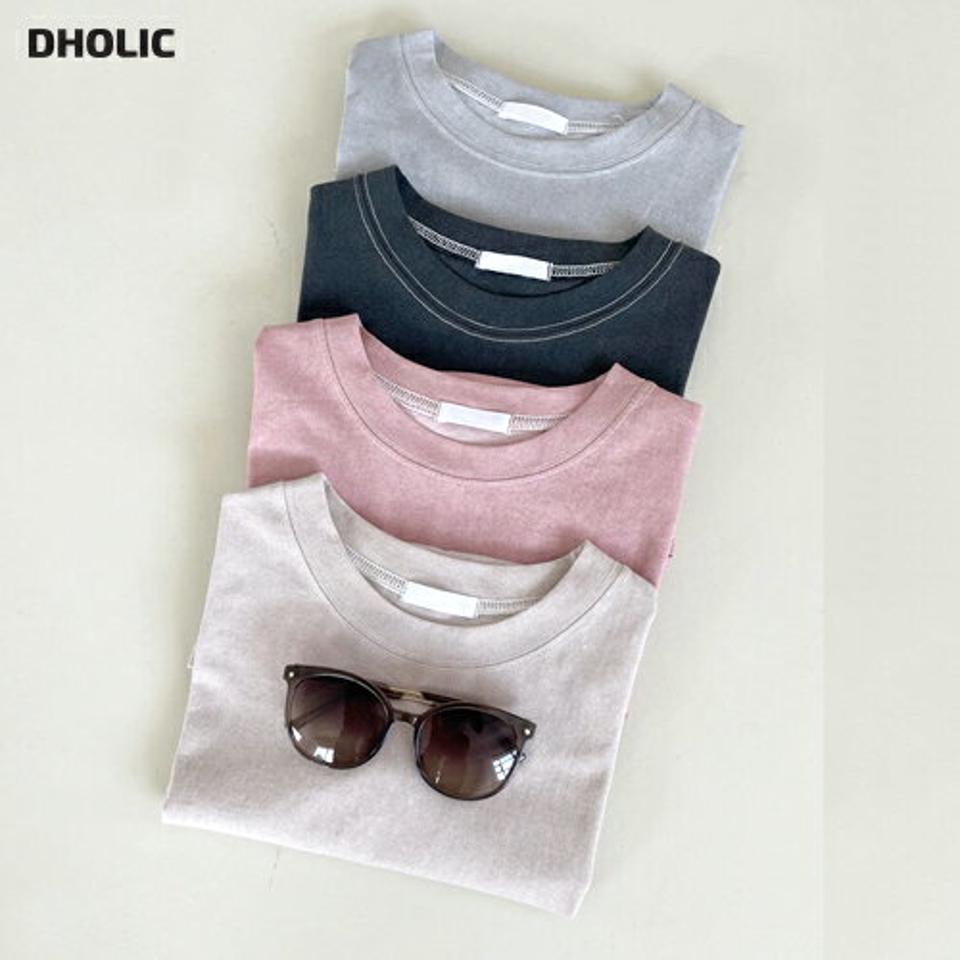 ラウンドステッチTシャツ・全6色・t64647 レディース 【tops】韓国 ファッション トップス Tシャツ 半袖 デイリー ラウンドネック ステッチ ベーシック かわいい シンプル スリム ルーズ ゆったり 春 夏 NIJU
