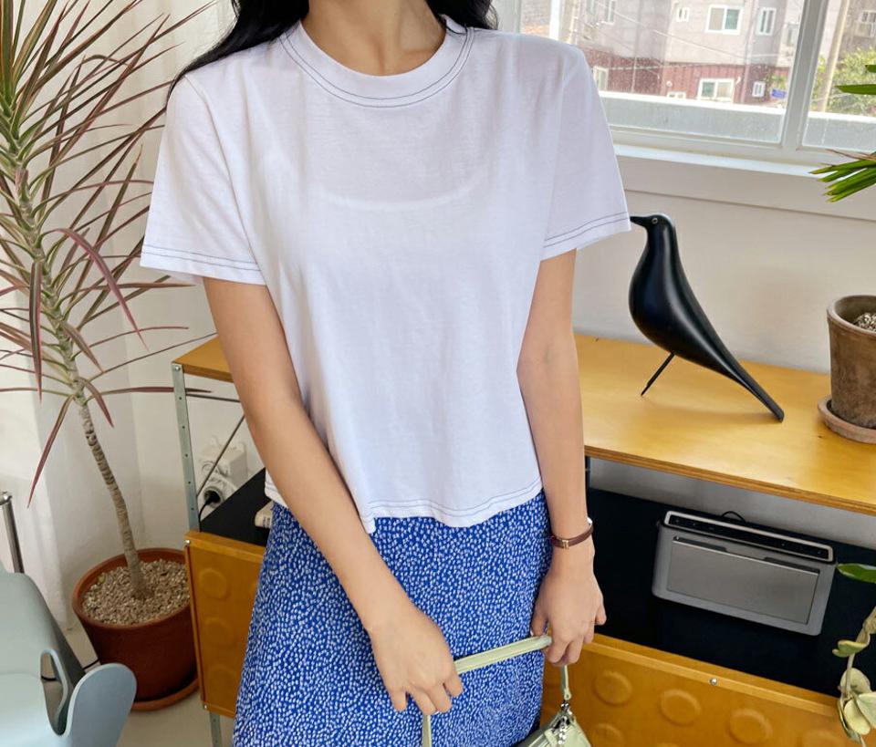 ラウンドステッチTシャツ・全6色・t64647 レディース 【tops】韓国 ファッション トップス Tシャツ 半袖 デイリー ラウンドネック ステッチ ベーシック かわいい シンプル スリム ルーズ ゆったり 春 夏 NIJU
