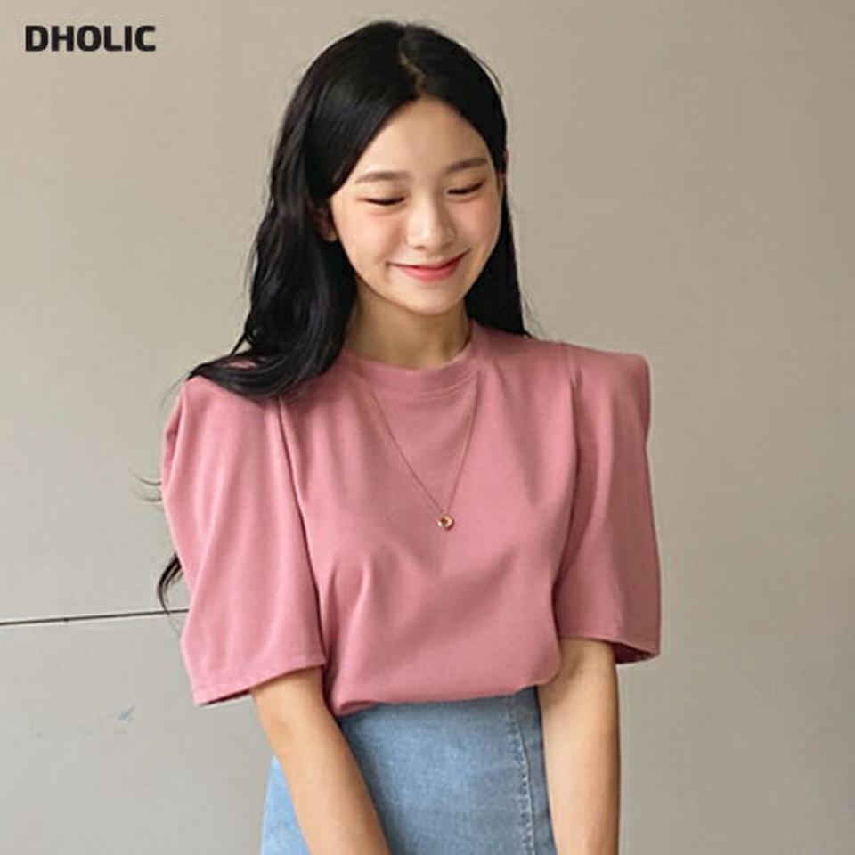 ショルダーパフTシャツ・全3色・t64760 レディース 【tops】韓国 ファッション トップス Tシャツ 半袖 タック パフスリーブ ラウンドネック 無地 カジュアル ルーズ ゆったり デイリー フェミニン シンプル ガーリー 春 夏 NIJU