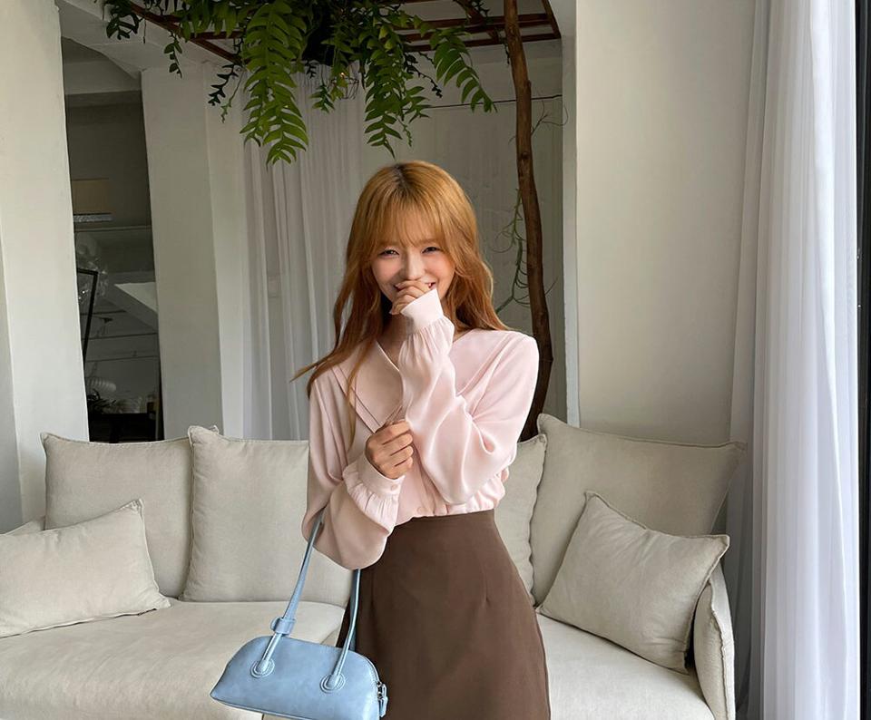 ダブルカラーボタンブラウス・全3色・t64770 レディース 【bl】韓国ファッション トップス ブラウス 長袖 ダブルカーラー カラーネック ボタン カジュアル ルーズ ゆったり フェミニン 体型カバー 細身 ガーリー 春 夏 NIJU