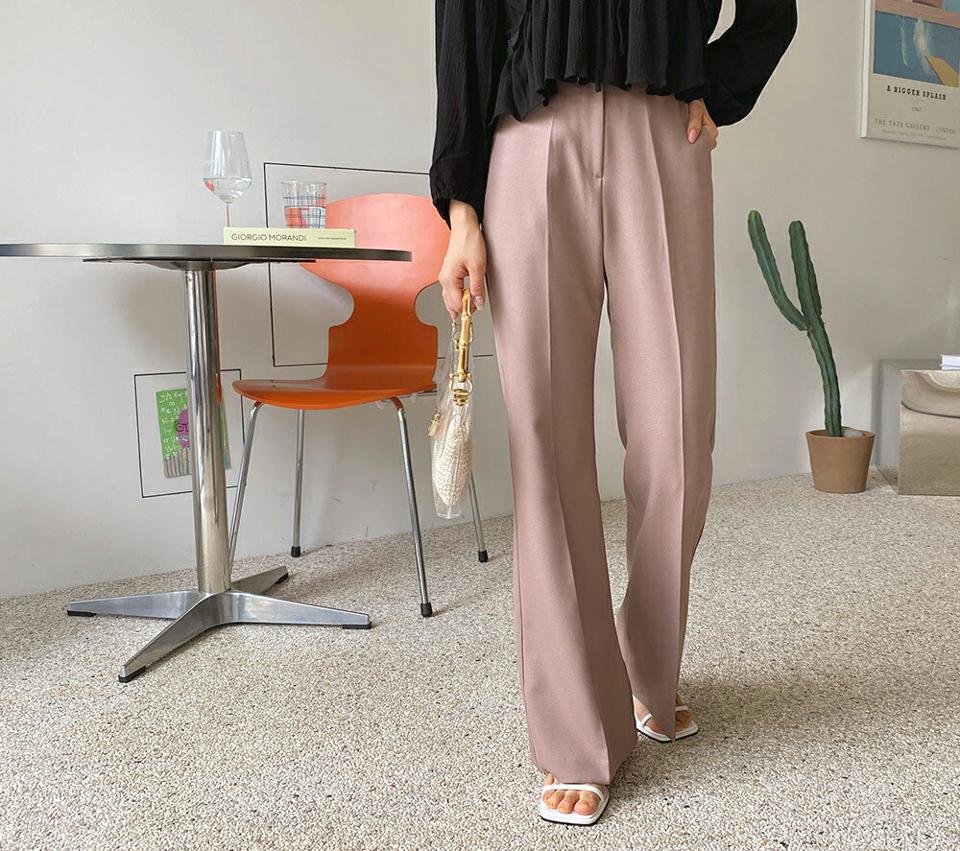 スリムフレアスラックスパンツ・全2色・t64765 レディース 【pt】韓国ファッション ボトムス パンツ ロング ロングパンツ スラックス フレア カラーパンツ スリム フィット タイト オフィス オフィス ピンク 着痩せ 春 夏 NIJU 高見え ボトムス 人気