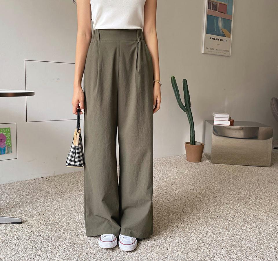 ピンタックウエストゴムパンツ・全3色・t64758 レディース 【pt】韓国 ファッション ボトムス パンツ ロング ロングパンツ ワンタック シンプル ゴム ワイド ルーズ ゆったり スリム ストレート 美脚 足長 細身 着痩せ 体型カーバー 春 夏 NIJU