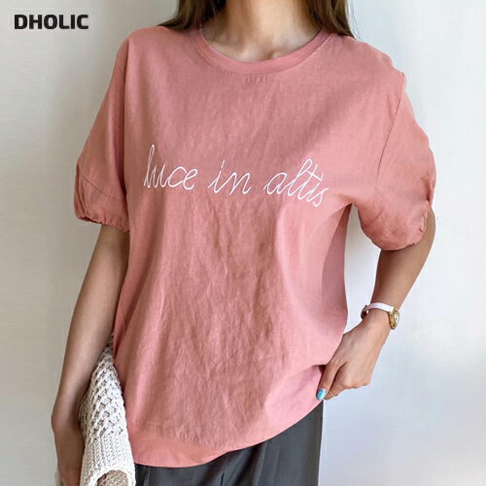 刺繍レタリング半袖Tシャツ・全3色・b69638 レディース 【tops】トップス Tシャツ 半袖 ロゴ レタリング ロゴT 刺繍 カジュアル ラフ 異素材 アンバランス 春 夏 韓国 ファッション ハイホリHIHOLLI