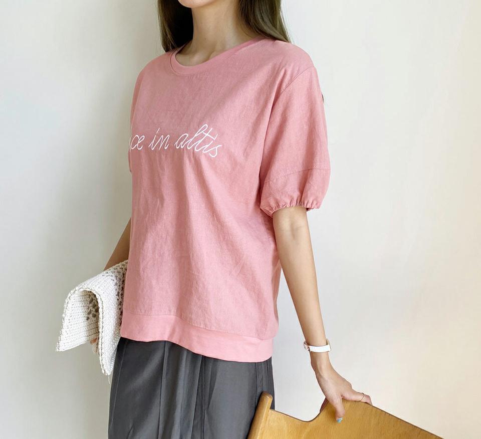 刺繍レタリング半袖Tシャツ・全3色・b69638 レディース 【tops】トップス Tシャツ 半袖 ロゴ レタリング ロゴT 刺繍 カジュアル ラフ 異素材 アンバランス 春 夏 韓国 ファッション ハイホリHIHOLLI