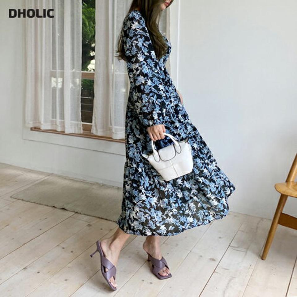 シフォンフラワーワンピース・全2色・b69667 レディース 【ops】ワンピース ロング 長袖 花柄 シフォン フェミニン 可愛い かわいい 大人 春 秋 韓国ファッション ハイホリHIHOLLI