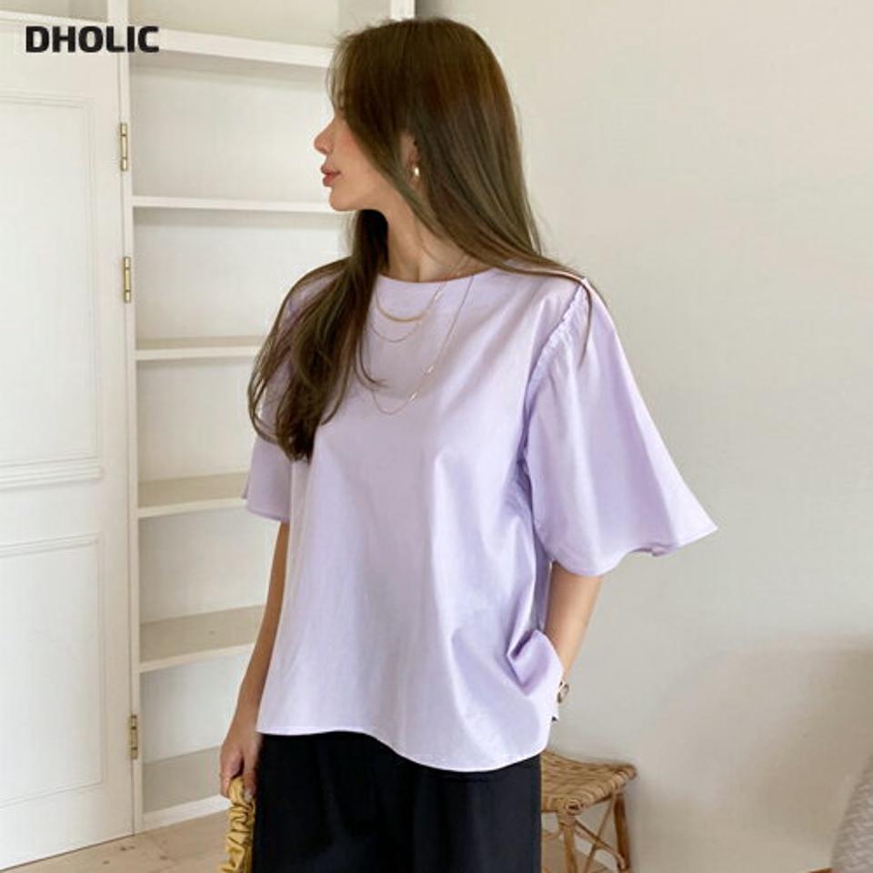 フリルフレアスリーブブラウス・全3色・t69669 レディース 【bl】トップス ブラウス 半袖 ハーフスリーブ フレアスリーブ フリル 単色 無地 シンプル フェミニン 二の腕カバー 可愛い かわいい 大人 春 夏 韓国 ファッション ハイホリHIHOLLI