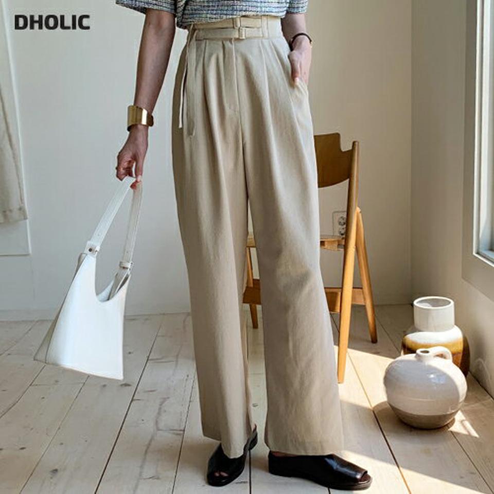 ダブルベルトワイドパンツ・全2色・t69685 レディース 【pt】パンツ ズボン ロングパンツ ワイド ベルト 単色 無地 シンプル ベルトループ 大人 カジュアル ストレート 春 夏 秋 韓国 ファッション ハイホリHIHOLLI