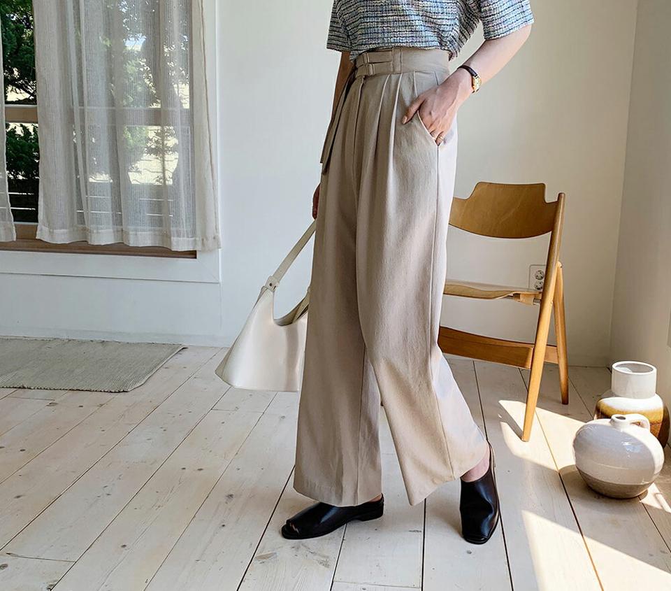 ダブルベルトワイドパンツ・全2色・t69685 レディース 【pt】パンツ ズボン ロングパンツ ワイド ベルト 単色 無地 シンプル ベルトループ 大人 カジュアル ストレート 春 夏 秋 韓国 ファッション ハイホリHIHOLLI