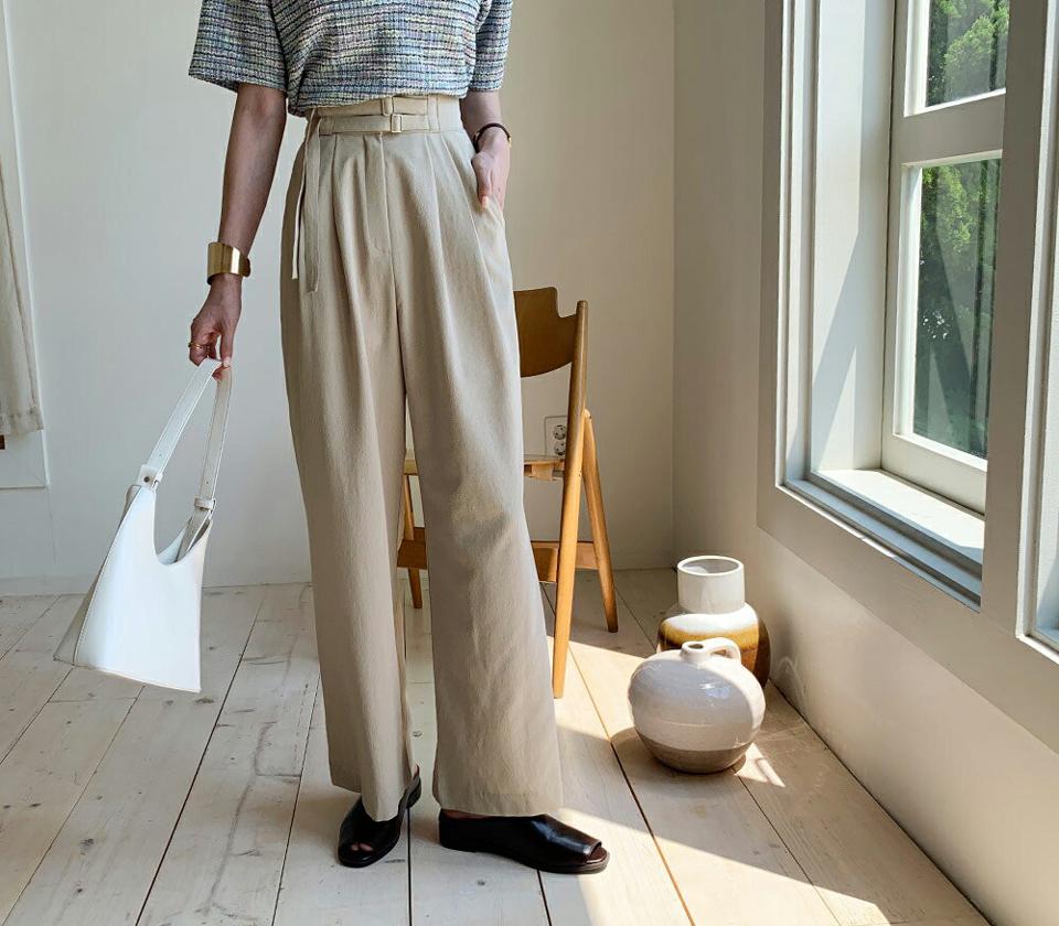 ダブルベルトワイドパンツ・全2色・t69685 レディース 【pt】パンツ ズボン ロングパンツ ワイド ベルト 単色 無地 シンプル ベルトループ 大人 カジュアル ストレート 春 夏 秋 韓国 ファッション ハイホリHIHOLLI