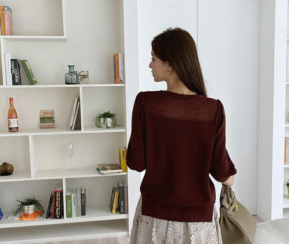 フェイクパールスリーブニット・全3色・b69727 レディース 【tops】トップス ニット ニットトップス パールボタン 七分丈 七分袖 7分丈 7分袖 単色 無地 シンプル 大人 春 秋 韓国ファッション ハイホリHIHOLLI