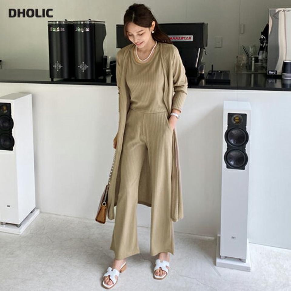 リブスリーブレス&ロングカーデ&パンツSET・全3色・b69740 レディース 【pt】セットアップ setup トップス カーディガン 羽織物 ロング 長袖 スリーブレス ノースリーブ パンツ ズボン タンクトップ リブ 春 夏 秋 韓国 ファッション ハイホリHIHOLLI