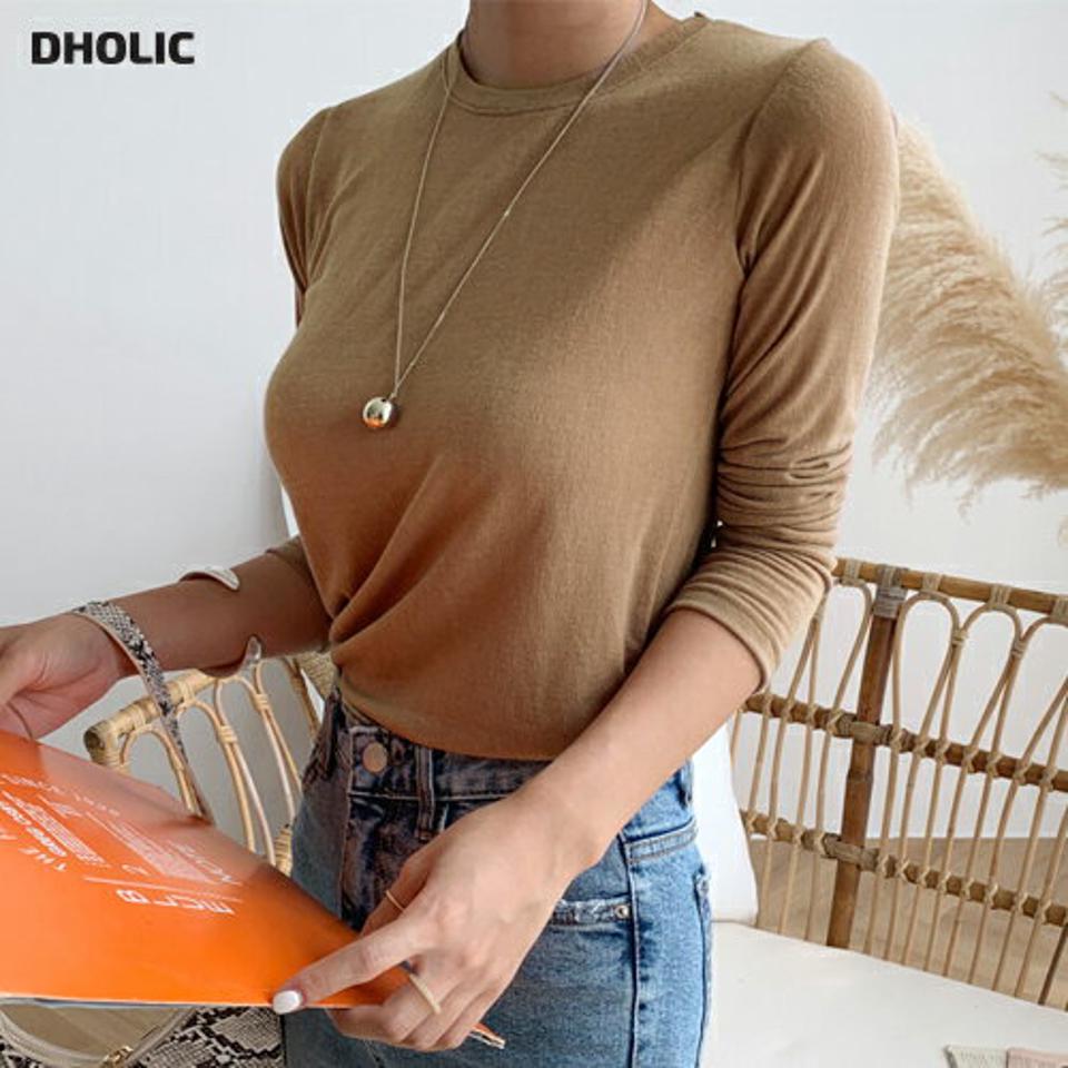 ラウンドTシャツ・全6色・b65723 レディース 【tops】韓国ファッション トップス Tシャツ 長袖 秋 スリム フィット ベーシック ラウンドネック やわらかい 柔らかい 体型カバー デイリー ボリューム ルーズ 夏 春