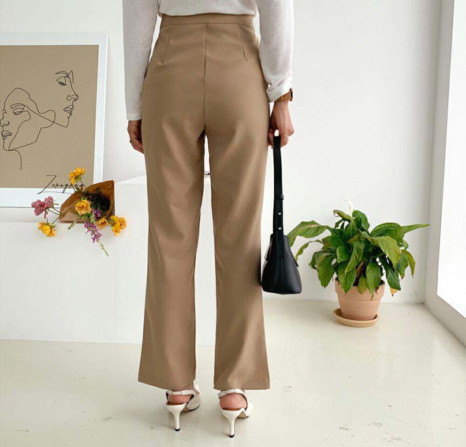 【マラソン特価】スリットフレアスラックス・全2色・t65747 レディース 【pt】韓国ファッション ボトムス ロング ロングパンツ ストレート 美脚 オフィスカジュアル スラックス フレア オフイス 無地 ハイウエスト スリム フィット 細身 足長 夏 春 セール