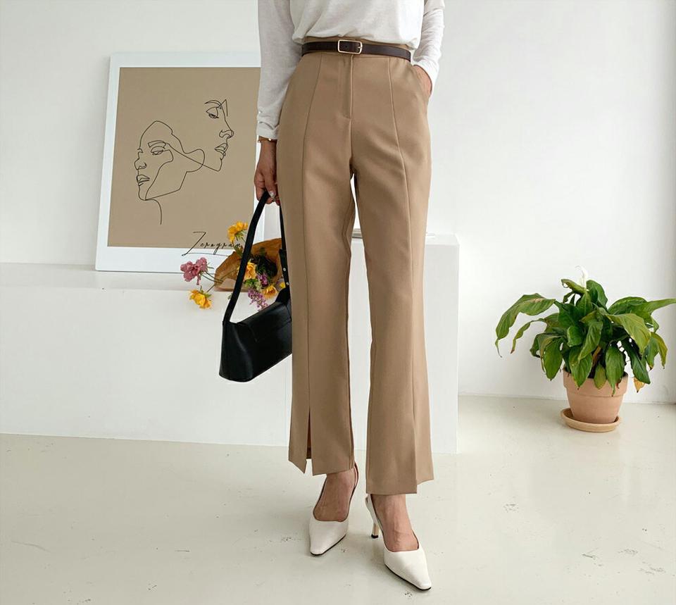 【マラソン特価】スリットフレアスラックス・全2色・t65747 レディース 【pt】韓国ファッション ボトムス ロング ロングパンツ ストレート 美脚 オフィスカジュアル スラックス フレア オフイス 無地 ハイウエスト スリム フィット 細身 足長 夏 春 セール