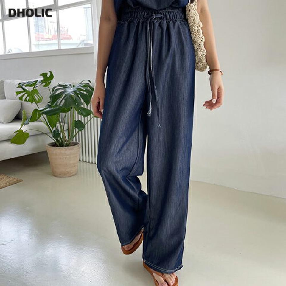 ステッチデニムパンツ・全2色・t64656 レディース 【pt】韓国ファッション ボトムス パンツ ロング ロングパンツ ワイド 足長 ルーズ ゆったり 細身 着痩せ 体型カバー ストレート ステッチ スリーブパンツ ストリング 春 夏 NIJU