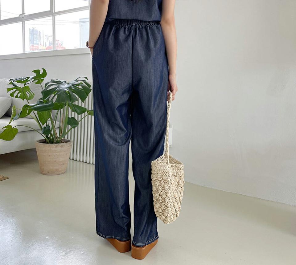 ステッチデニムパンツ・全2色・t64656 レディース 【pt】韓国ファッション ボトムス パンツ ロング ロングパンツ ワイド 足長 ルーズ ゆったり 細身 着痩せ 体型カバー ストレート ステッチ スリーブパンツ ストリング 春 夏 NIJU