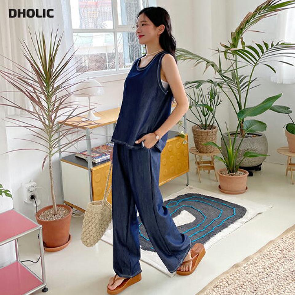 ステッチスリットスリーブレス&パンツSET・全2色・t64654 レディース 【pt】韓国 ファッション ボトムス パンツ ロング ロングパンツ セットアップ ワイド 足長 ルーズ ゆったり 細身 着痩せ 体型カーバー ステッチ スリーブレス 春 夏 NIJU